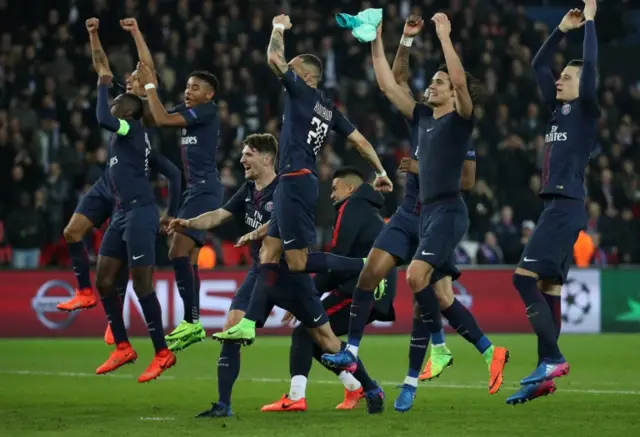 Paris Saint-Germain's players celebrate