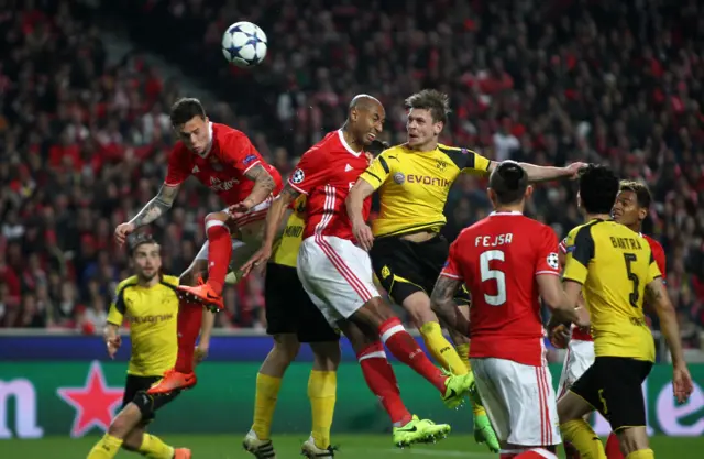 Lukasz Piszczek heads towards goal