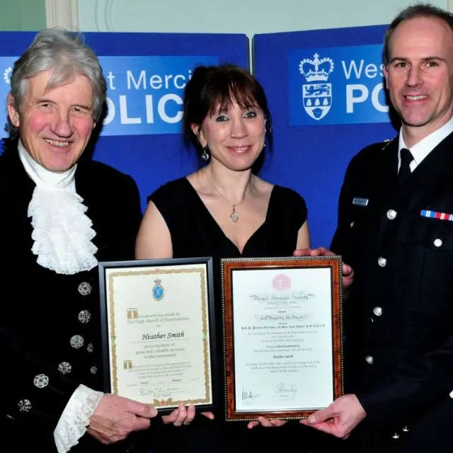 High Sheriff of Herefordshire, Bill Jackson (l) with Heather Smith and West Mercia Police chief constable Anthony Bangham