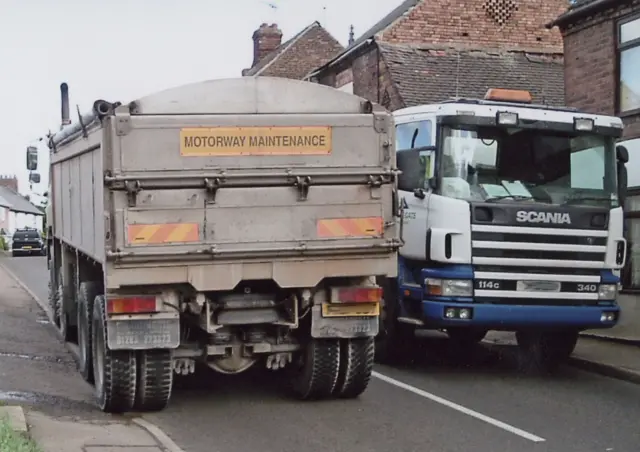 Lorries on Leicester Road in Sharnford