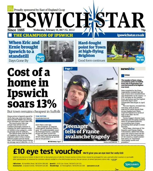 Ipswich Star front page