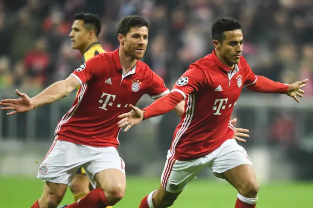 Thiago of Bayern Munich celebrates