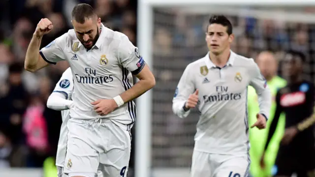 Karim Benzema celebrates