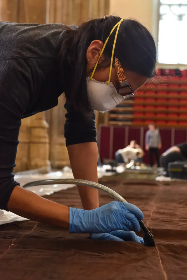 Conservation work on the flag