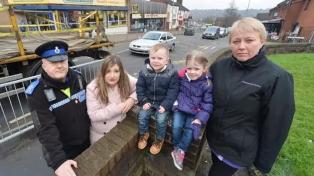 PCSO Carl Radford, councillor Candi Chetwynd, youngsters Noah Middletons and Izzy Jackson, and Head Star Day Nursery owner Sharon Pender