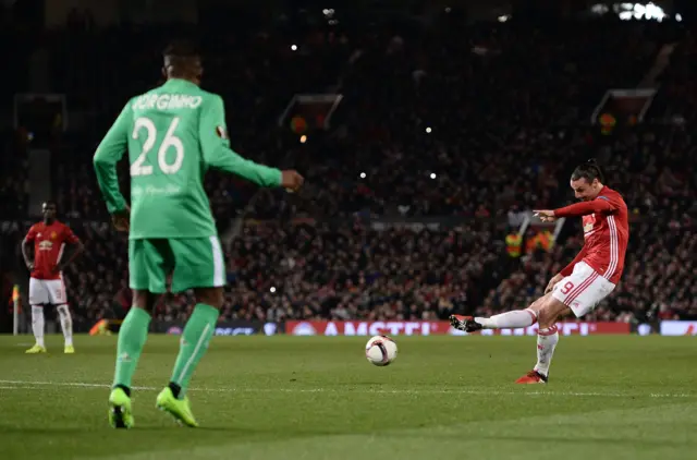 Zlatan Ibrahimovic shoots from a free kick