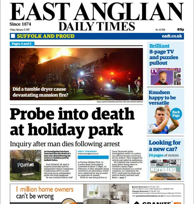 Front page of east edition of EADT