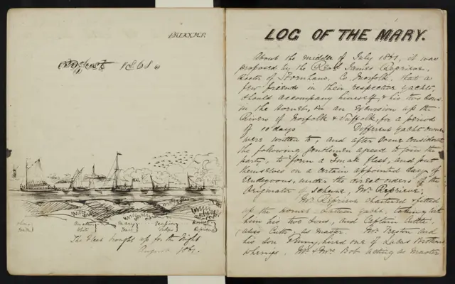 Drawing and account of a Broads boat trip, dated 1861