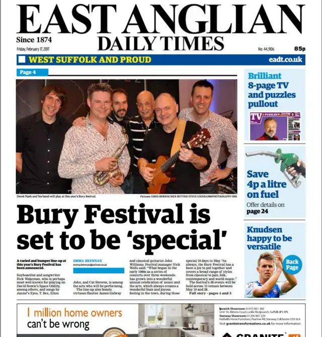 Front page of west edition of EADT