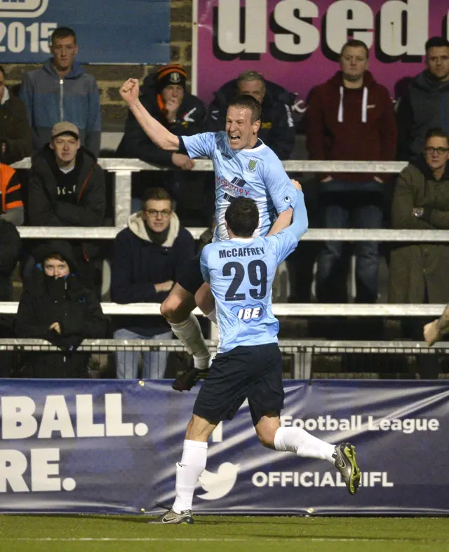 Allan Jenkins celebrates giving Ballymena United the lead