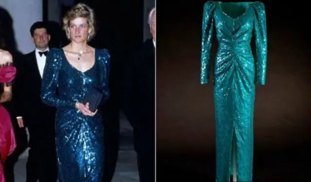 Princess Diana wears a sequined evening dress created by Catherine Walker in 1986