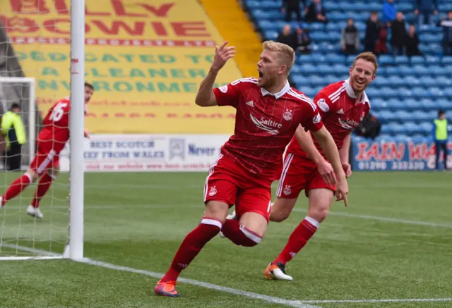 Jayden Stockley celebrates for Aberdeen against Kilmarnock