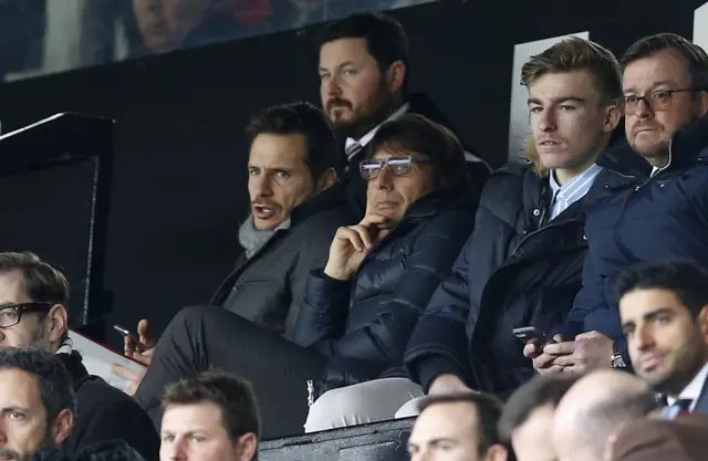 Chelsea manager Antonio Conte with Carlo Cudicini watching from the stands