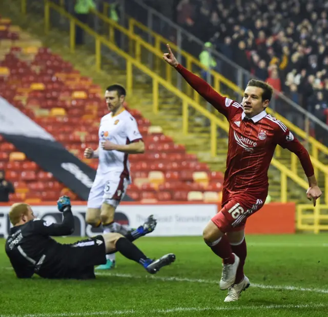 Aberdeen's Peter Pawlett celebrates against Motherwell