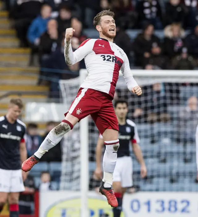 Joe Garner celebrates for Rangers