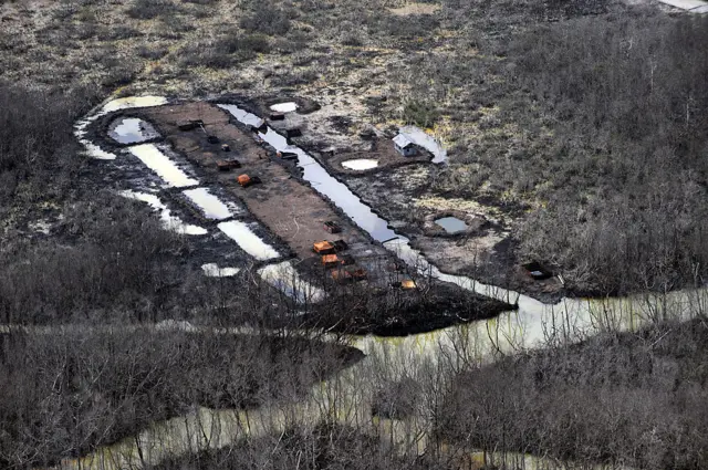 Aerial view of illegal refinery in Niger Delta