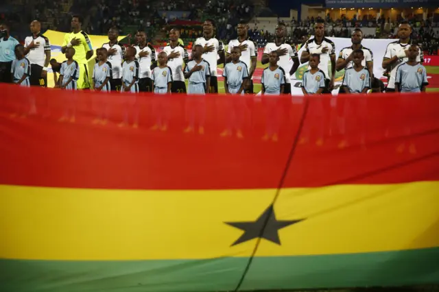 Ghana players on the pitch before kick-off