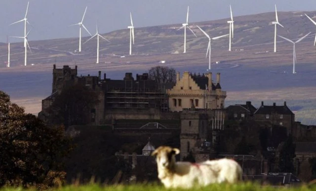 Field with windfarm in the background