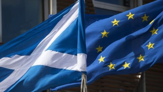Saltire and EU flags