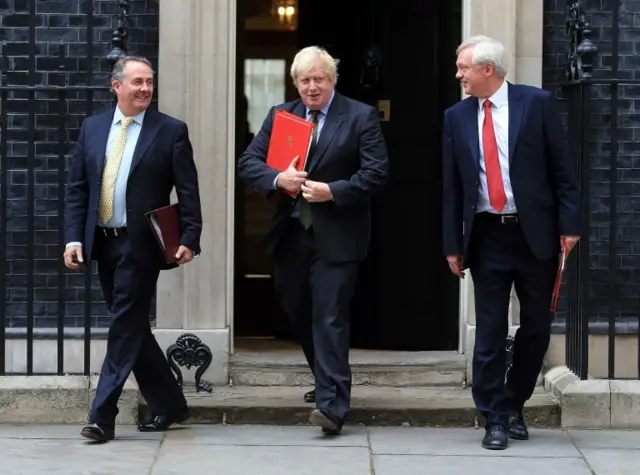 International Trade Secretary Liam Fox, Foreign Secretary Boris Johnson and Brexit Secretary David Davis.