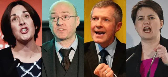 Kezia Dugdale (Scottish Labour); Patrick Harvie (Scottish Greens); Willie Rennie (Scottish Lib Dems) and Ruth Davidson (Scottish Conservatives)