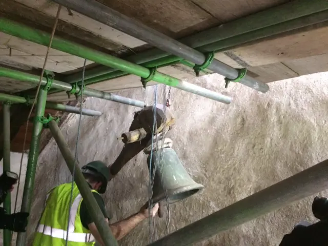 Bells lowered from their tower in Shropshire