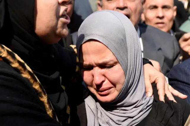 Egyptian family members of victims of the Port Said massacre react outside the Court of Cassation following the court"s ruling in the case in Cairo, on February 20, 2017.