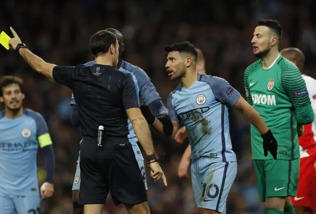 Sergio Aguero is booked