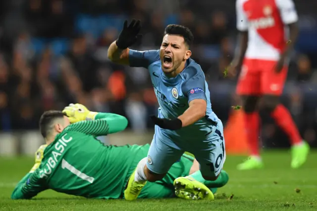 Sergio Aguero is taken down