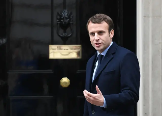 Emmanuel Macron outside Downing Street