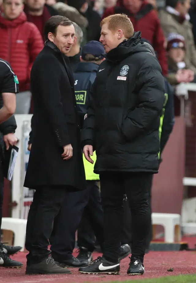 Hearts head coach Ian Cathro and Hibs boss Neil Lennon