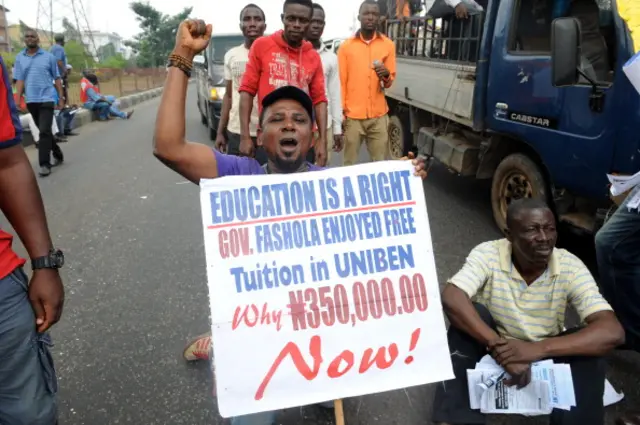 Students protest during a strike