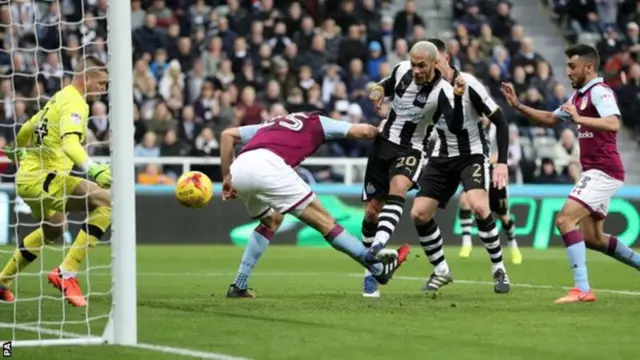 Yoan Gouffran scores for Newcastle against Aston Villa