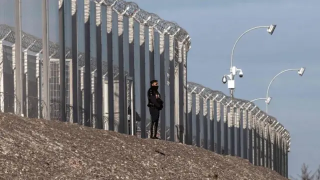 Fences surrounding the entry to the Eurotunnel