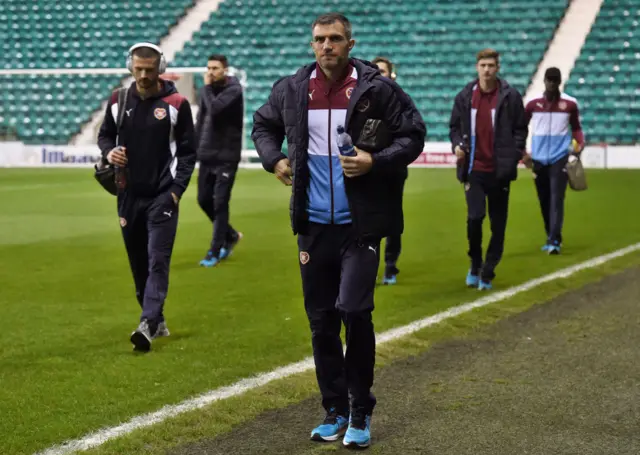 Aaron Hughes and his Hearts team-mates at Easter Road