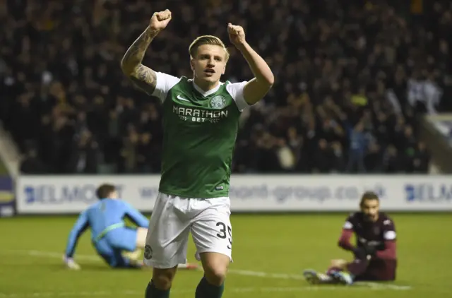 Jason Cummings fires Hibernian in front at Easter Road