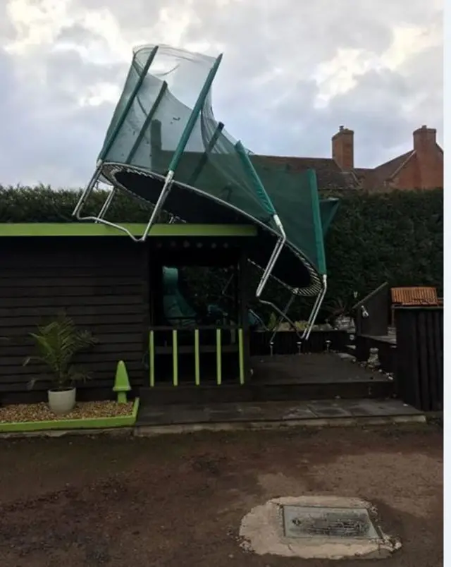 Trampoline in garden