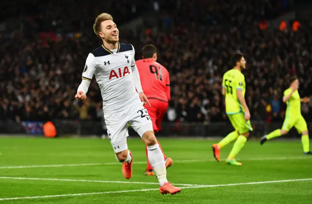 Christian Eriksen celebrates