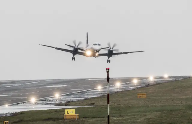 Plane landing at Leeds Bradford airport