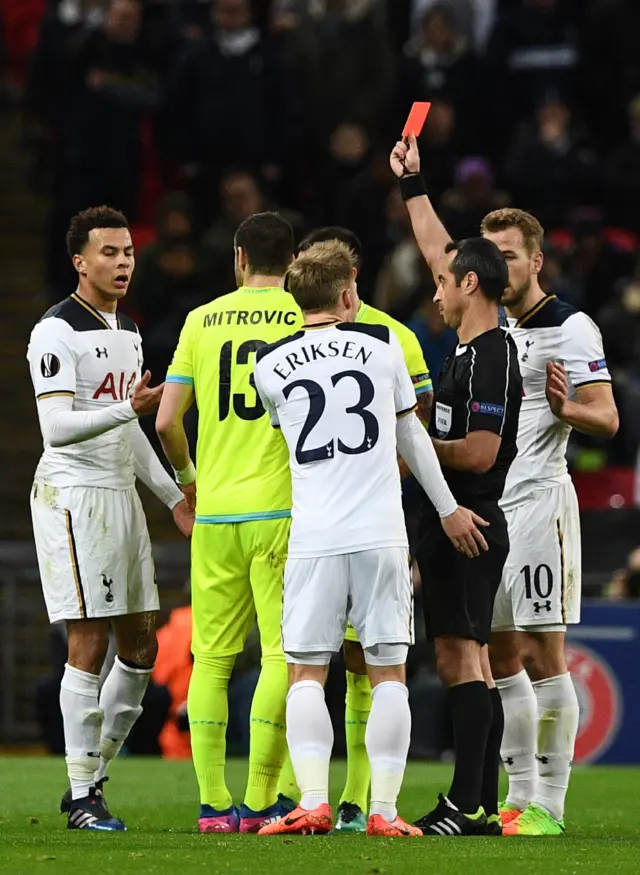 Dele Alli is shown a red card