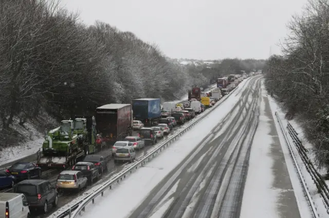 Queuing traffic at the M80 near Falkirk