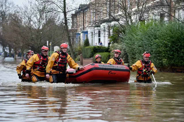 Flood rescue workers in York floodwaters