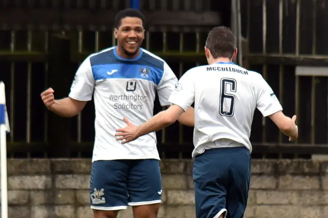 
          Ards Guillame Keke celebrates scoring against Dungannon Swifts
        