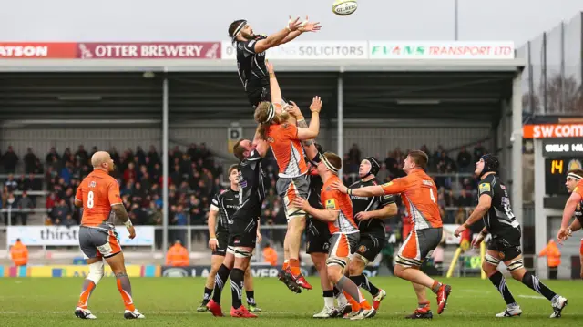 Don Armand of Exeter Chiefs takes a line out