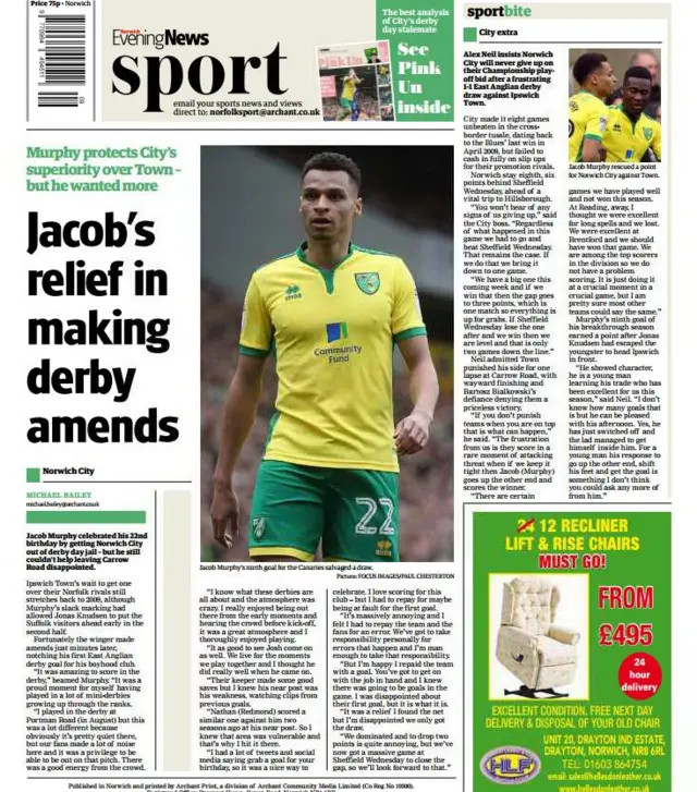 back page of the Norwich Evening News