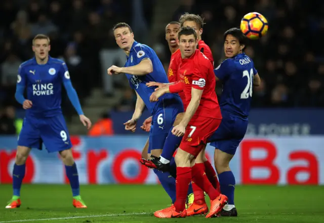 Robert Huth heads towards goal