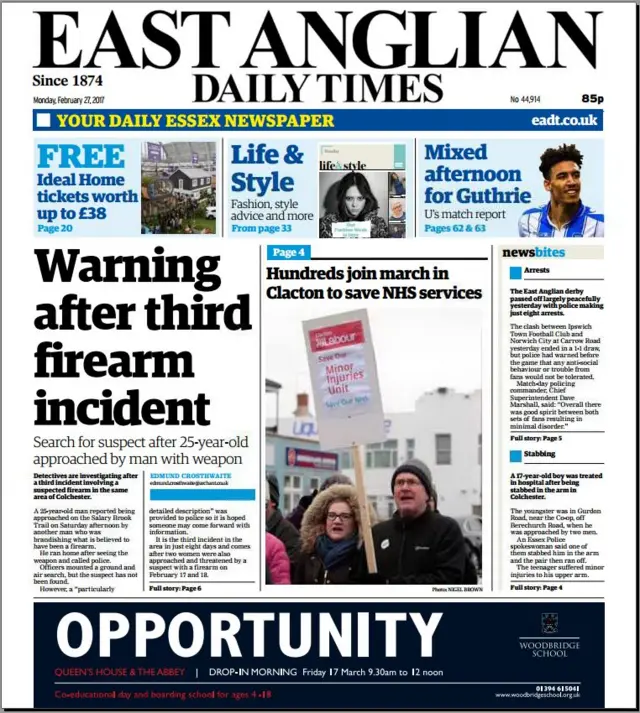 East Anglian Daily Times front page