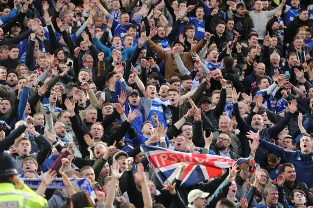 Ipswich Town fans cheering in the stadium