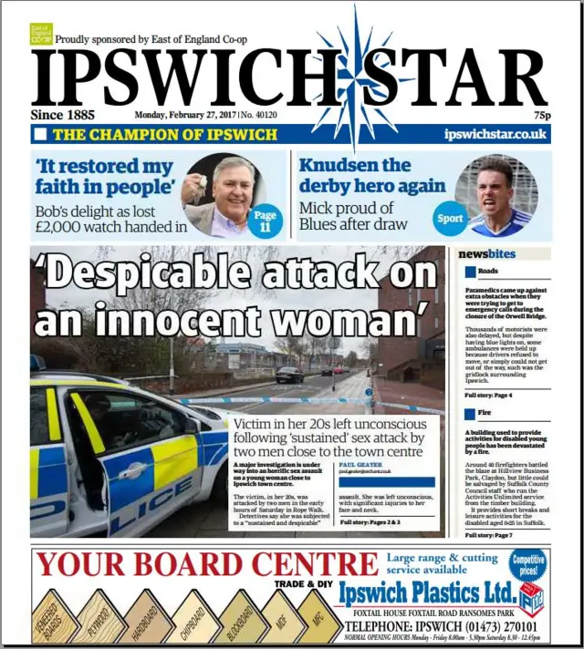 Front page of Ipswich Star