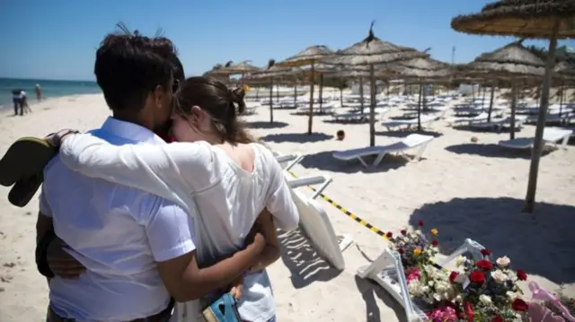 Tourists on the beach at Sousse, Tunisia